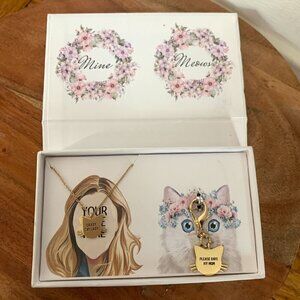 Grace + OK 1984 "Best Friends" Cat Lover Necklace & Cat Collar Charm Set Gold